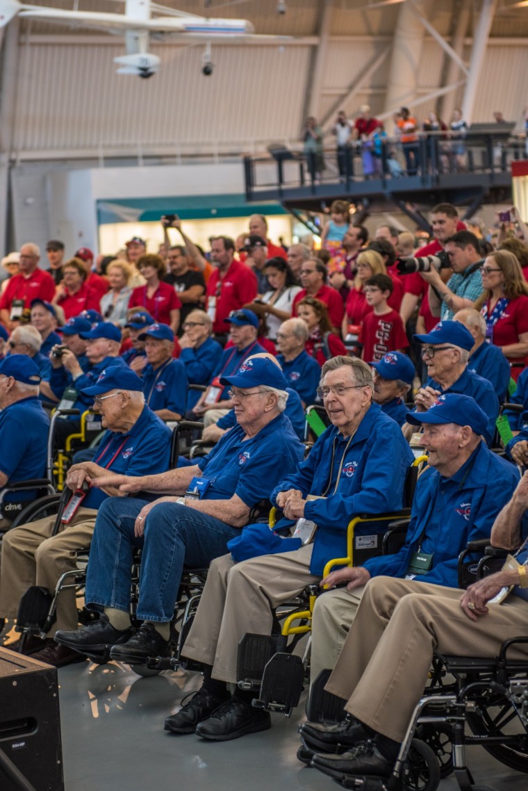 Honor flight participants enjoy a show at the National Air & Space Museum.
