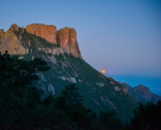 moonrise behind Casa Grande in the Chisos Mountains. Beautiful scenery is pervasive in Big Bend.